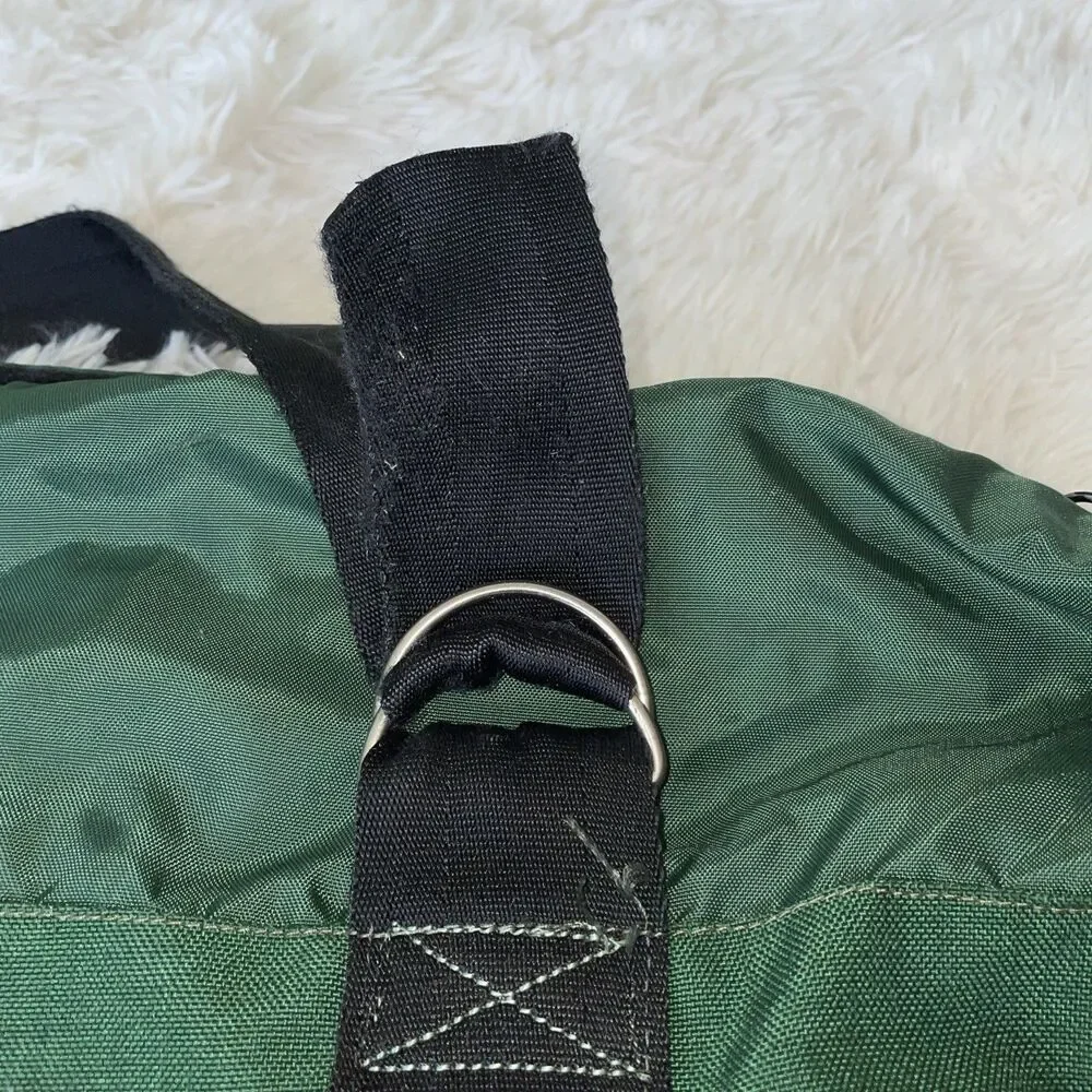 Vintage LL Bean Canvas Duffle Bag Green Black Freeport Maine 30” X 10” X 12”